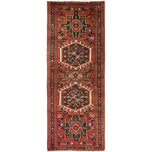 2'3"x6'1" Orange Vintage Zoroastrian Karjihooz Wool Hand Knotted Runner Rug 1869