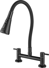 Black Kitchen Mixer Tap 2 Hole Bridge Sink Tap 180mm Dual Lever Swivel Spout