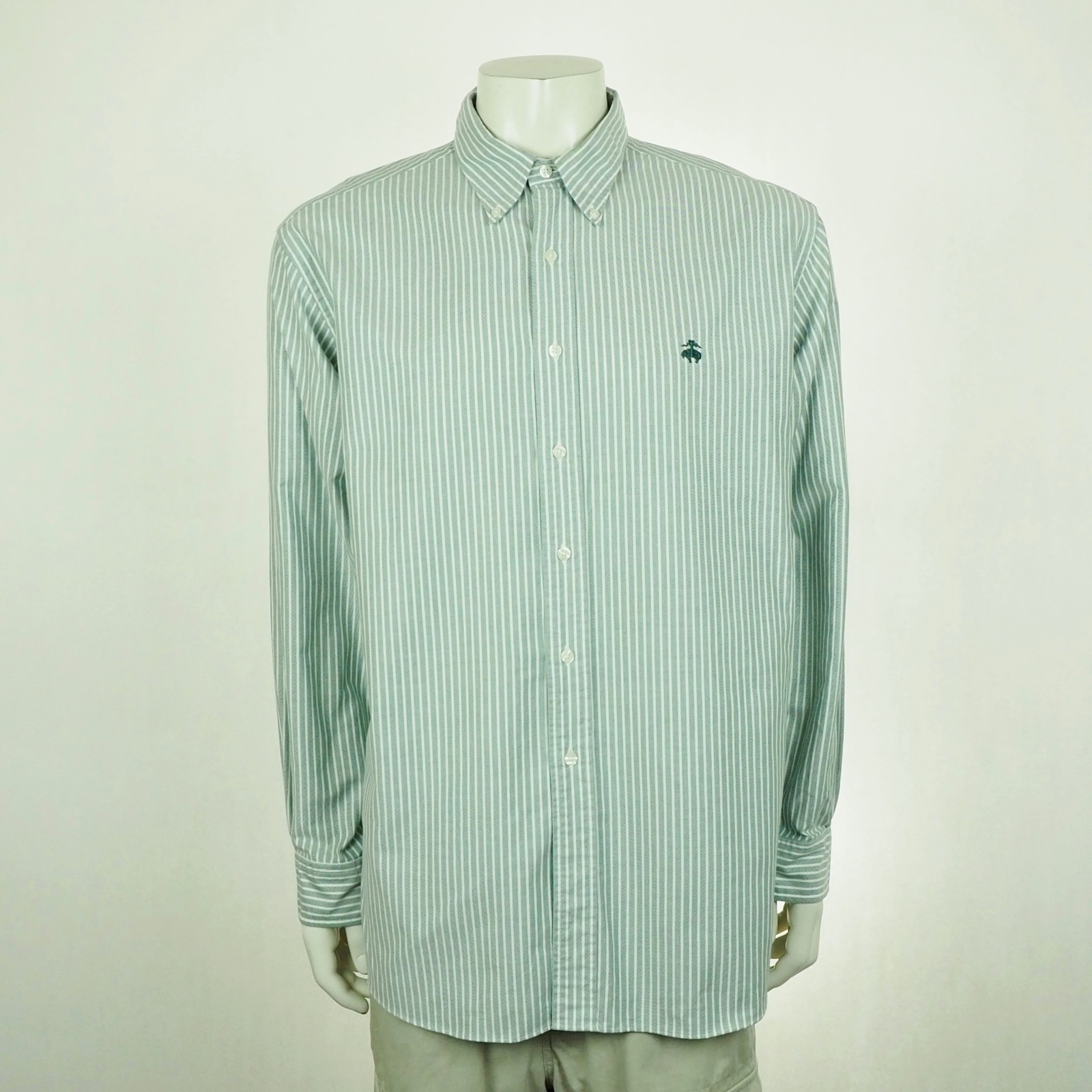 New Brooks Brothers Button Down Shirt Mens XL Light Green Striped Oxford Cotton