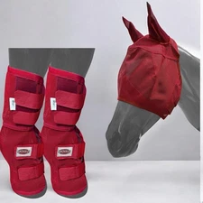 Small Horse/Cob RED set of Matching Fly Boots and Mesh Fly Mask NEW