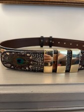 Vintage Guy Laroche Genuine Peacock Feather Belt Gold Hardware 40” Women’s XL