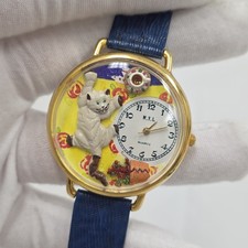 Raro Reloj Pulsera WYL Gato Gatito 3D Característica Cuarzo Nueva Batería Tono Dorado