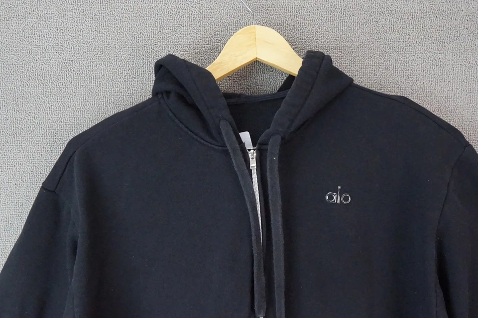 Alo Yoga Hoodie Women's Black Medium Fleece Full Zip Long Sleeve Logo Sweatshirt - Image 2 of 4