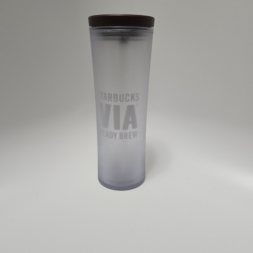 2010 Starbucks Via Tumbler 20oz White Frosted Plastic