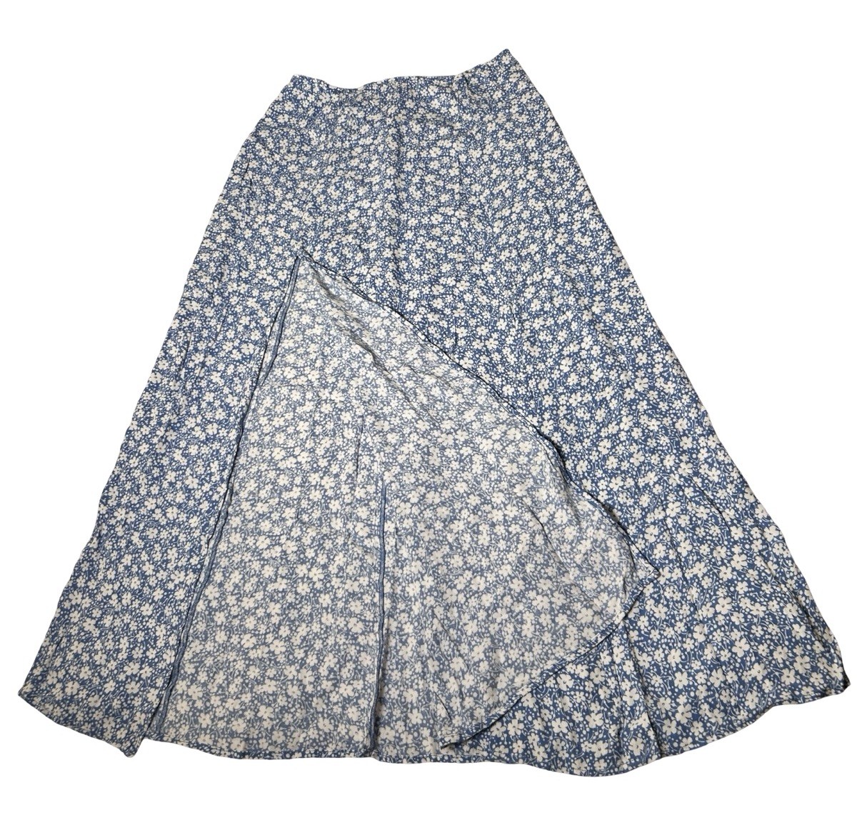 Reformation Zoe Side Slit Midi Skirt Size 10 Blue Ditsy Floral Print High Rise