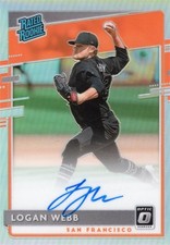 Logan Webb signed Baseball Card 2019 Panini Donruss Optic Rated Rookie #RRSLW. rookie card picture