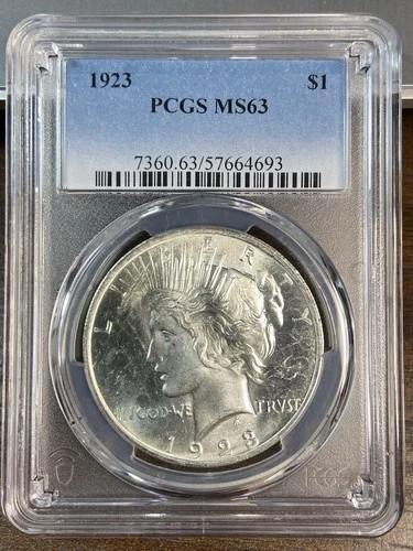 1923__MS 63__Peace Silver Dollar__PCGS, Unc Silver Coin