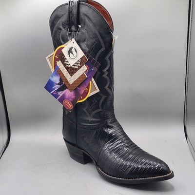 Vintage J Chisholm Men's 970 10.5D All Black Teju Lizard Cowboy Boots NEW