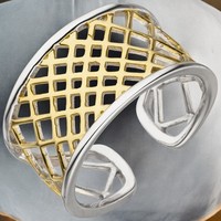 Damen Ring Offen 925 Sterling Silber Bicolor Vergoldet
