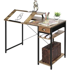 Drafting table with storage shelves & drawer, 43" adjustable art desk 