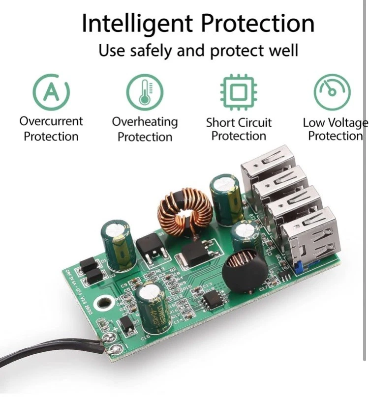 Car Battery Terminal Clip to 4-Port USB Power Adapter DC Converter 12V 24V to 5V - Image 3 of 4