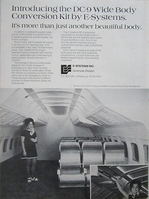 10/1972 PUB E-SYSTEMS GREENVILLE DC-9 WIDE BODY CONVERSION KIT ORIGINAL ANZEIGE