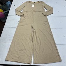 SHEIN Lune Beige Long Sleeve Pant Jumpsuit One-Piece 3/4 Button Front Women  s M