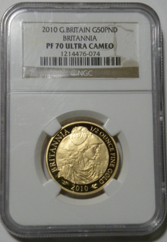 Great Britain UK 2010 BRITANNIA 1/2 Oz Gold £50 Pound Proof Coin NGC PF70 UC