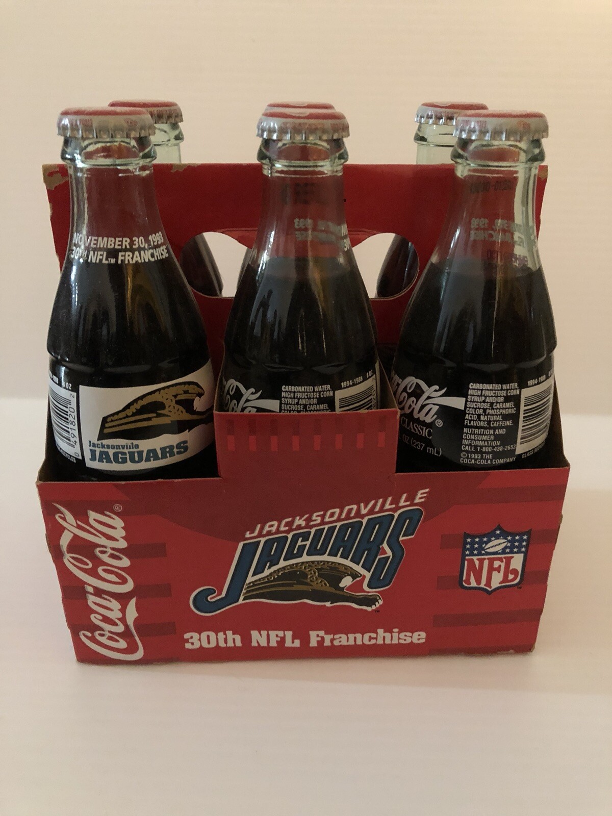 Coca Cola Bottles Six Pack W/Carton Coke! Jacksonville Jaguars