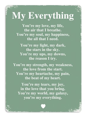 My Everything Green Metal Wall Sign Plaque Art Couple Wedding