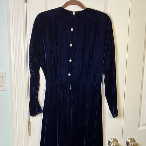 Vintage 90s Heritage House Maxi Dark Blue Velvet Goth Whimsigoth Fairy - Picture 7 of 11