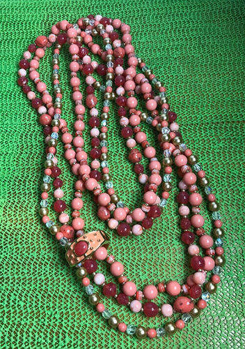 Vintage Sign JOAN RIVERS Bead Necklaces 3 Enamel Enhancer J81168 coral color - 第 1/7 張圖片