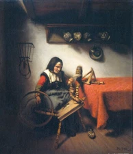 Oil painting Nicolas Maes - The Spinner old woman figures portrait free shipping