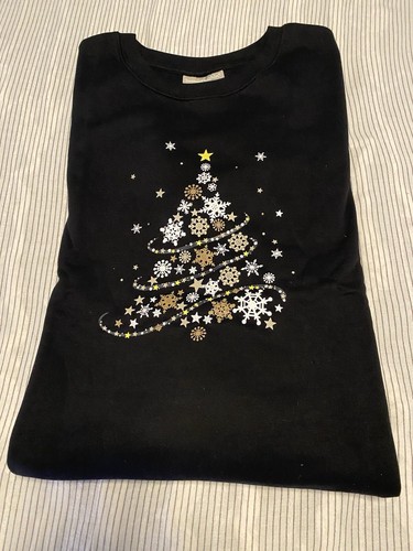 Woman Within Sweatshirt Black 2X 26/28 Holiday 3/4 Fleece Plus Size Pullover - Picture 3 of 13