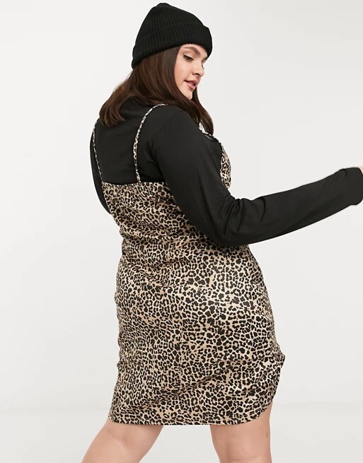 Wednesdays Girl Curve Cami Mini Dress With Long Sleeve T-Shirt Layer In  Leopard | eBay