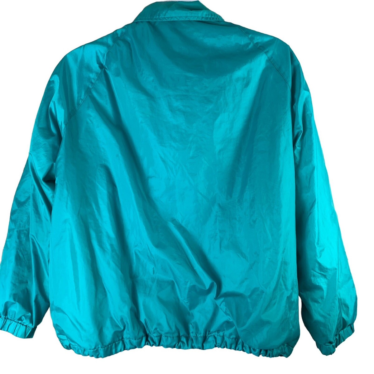 Vintage Windbreaker Jacket Blue Teal Snap Up Pockets Cinch Bottom