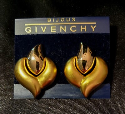 BIJOUX GIVENCHY Vtg Runway 1990s Earrings, Matte/Shiny Gold Tone in Flame Shape