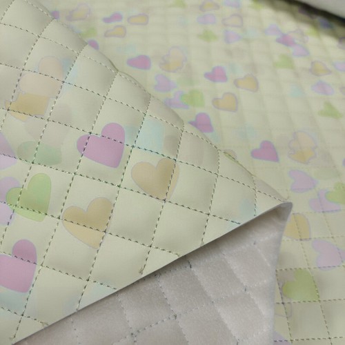 Padded PU Leather Fabric Heart Print Sponge Quilted Material Car Upholstery DIY - Picture 5 of 16