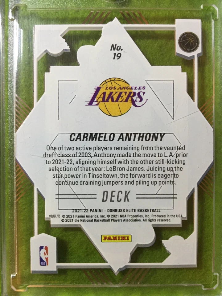 CARMELO ANTHONY CLEAR CARD JERSEY#7 LA LAKERS 2021-22 Elite DECK Carmelo Anthony - Image 4 of 4