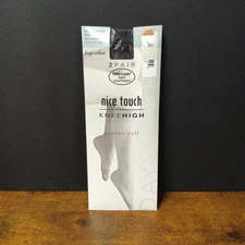 Nice Touch Day Sheer Knee High Reinforced Toe, 2 Pair, Black, Size B (8-12)