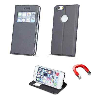 Book Tasche Flexi Hülle Etui SMART LOOK FENSTER Für Samsung Galaxy J3 2016 GRAU
