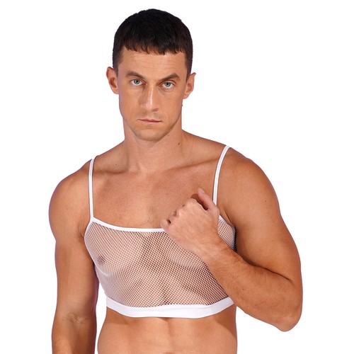Men's Bra Tops Thin Type Vest Hollow Out Crossdressing Sissy See Through Crop - Picture 53 of 65