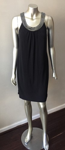 Abito da festa Calvin Klein Chainlink collana colletto argento nero spandex nuovo con etichette taglia 4 - Foto 2 di 6