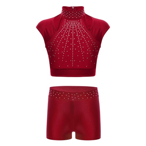 Kids Girls Outfit Set 2 Piece Jazz Crop Top Dancewear Shorts Active Gymnastics - Picture 31 of 85
