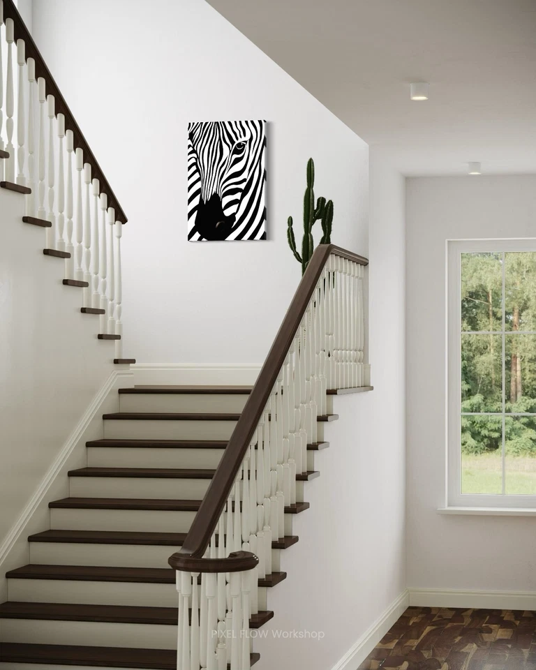 Arte moderno de línea abstracta de cebra - impresión en lienzo minimalista en blanco y negro Foto 2 de 4