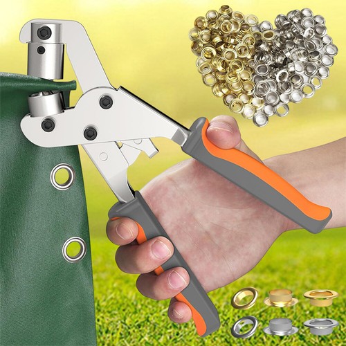 10.5mm Eyelet Pliers with 100Set Grommets Hand Press Eyelet Grommet Tool (Grey) - Picture 5 of 12