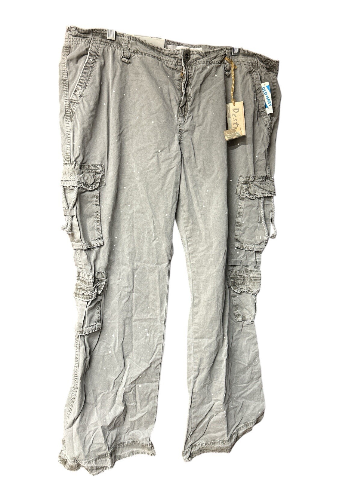 NEW Vintage Old Navy Gray Cargo Pants Paint Splatter Y2K Womens Sz 18 Boot Cut