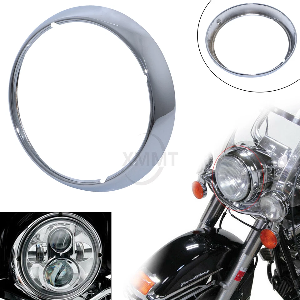 7" Chrome/Gloss Black Headlight Trim Ring for Harley Electra Road Street Glide Foto 3 de 4