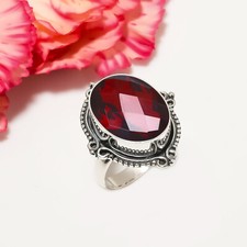 Red Garnet Gemstone 925 Sterling Silver Ring Oxidize Jewelry Gift For Friends.