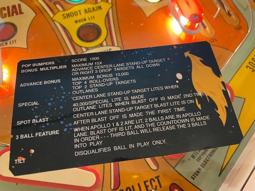 Stern Flight 2000 Pinball Custom Apron Cards Set Instruction Rules Information - Picture 2 of 4