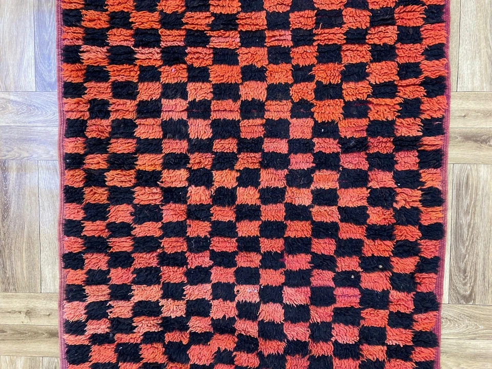 Check Runner Rug,Handmade Hallway,Modern Checkered Area Rug,Stairs Rug,3'x6'6" - Image 4 of 4