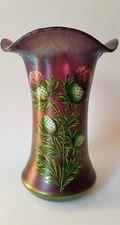 POSHINGER, Frauenau, Germany, stretched glass vase, purple, thistle decoration
