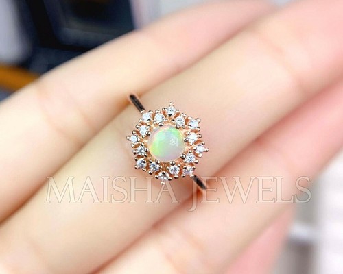 Natural Ethiopian Welo Opal October Birthstone 925 Sterling Silver Wedding Ring - Picture 3 of 6