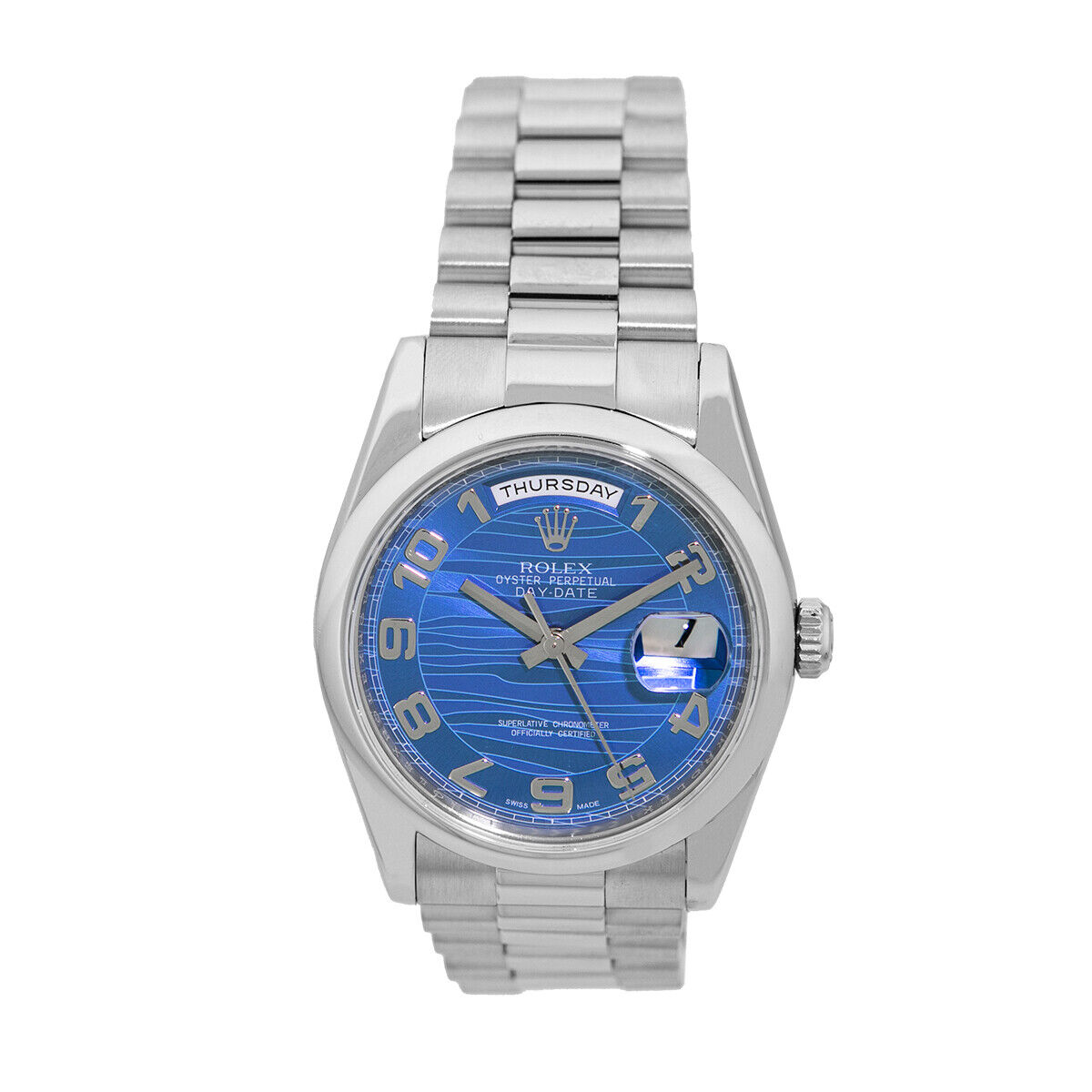 ROLEX Platinum 36mm Day Date President Blue Wave 118206 Box ROLEX Platinum 36mm Day Date President Blue Wave 118206 Box