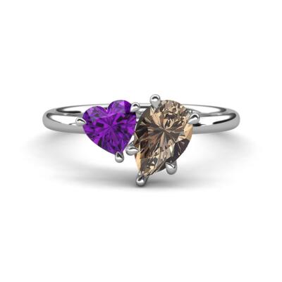 Amethyst and Smoky Quartz Duo Engagement Ring 7/8 ctw 14K Gold