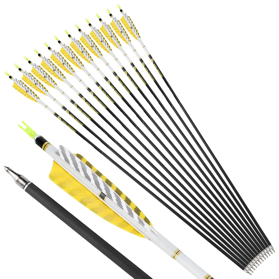 Archery Pure Carbon Arrows SP300-800 Feathers ID6.2 Compound Recurve Bow Hunting - Image 2 of 4