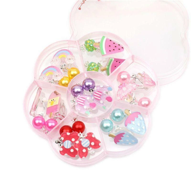 8 Pares De Pendientes De Clip Sin Perforación Para Niñas – Diseños De Fresa, Cereza, Flor Y Helado, Coloridos Y Divertidos Para Fiestas Y Disfraces