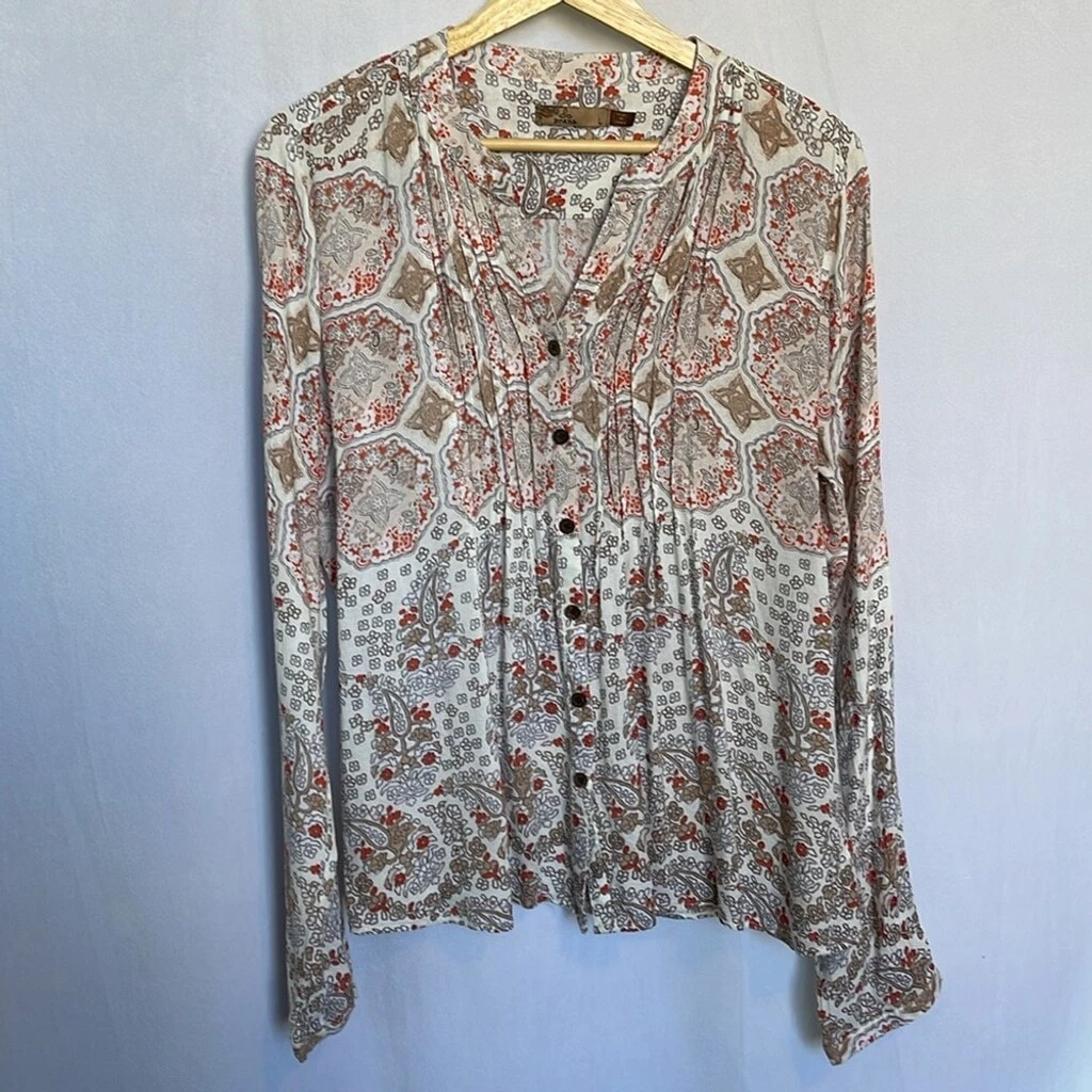 prana evelyn lightweight button up boho cottagecore euc shirt