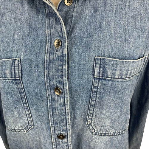 American Eagle Factory Distressed Button Down Denim Shirt Embroidered Rose XS - Picture 6 of 11