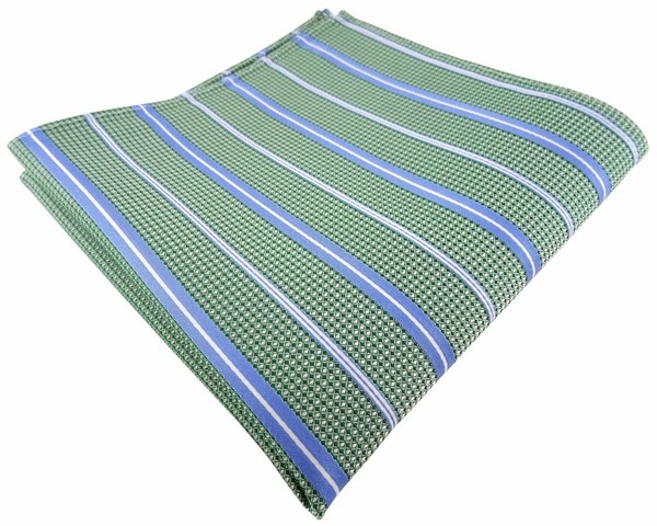 Tigertie Seideneinstecktuch In GrüN Blau Silberweiss Gestreift - 100% Seide-image